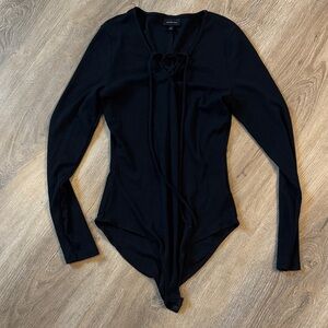 Who what wear- Black Long Sleeve Women's Top (bodysuit)- size small